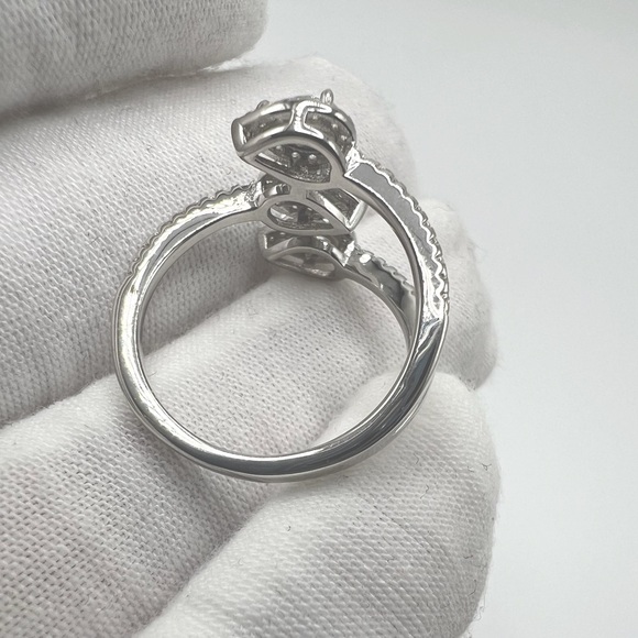 Halo Triple Pear .925 Sterling Silver Wrap Design Cz Ring - Picture 13 of 15